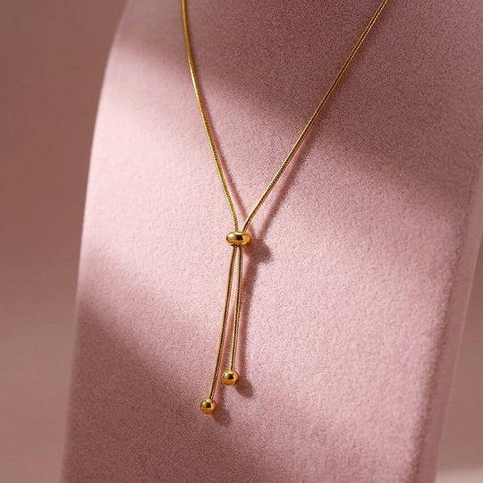Snake Chain Slider Drop Pendant Necklace | Gold | Luxe4497 - Luxe Necklace | Singapore Jewellery, Wedding Rings &amp; Gifts | Same Day Delivery | Tiara.com.sg