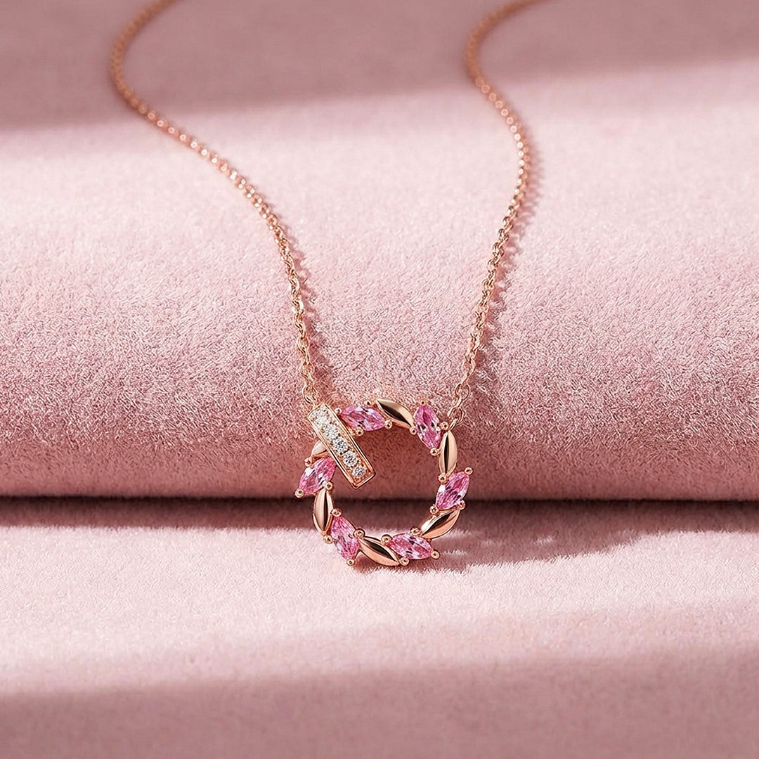Marquise Petal Halo Pendant Necklace | Rose Gold | Luxe4499 - Luxe Necklace | Singapore Jewellery, Wedding Rings &amp; Gifts | Same Day Delivery | Tiara.com.sg
