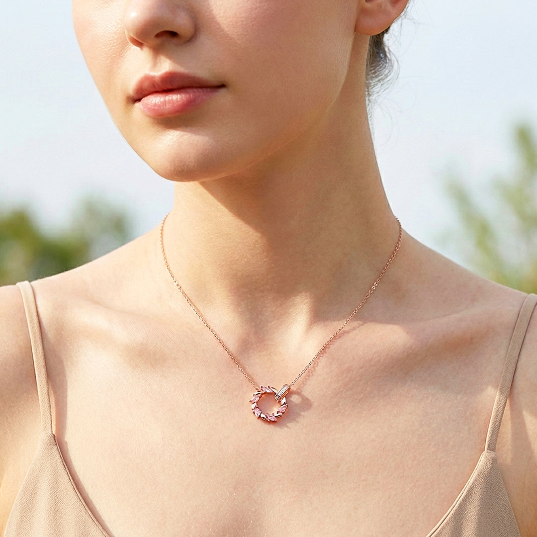 Marquise Petal Halo Pendant Necklace | Rose Gold | Luxe4499 - Luxe Necklace | Singapore Jewellery, Wedding Rings &amp; Gifts | Same Day Delivery | Tiara.com.sg