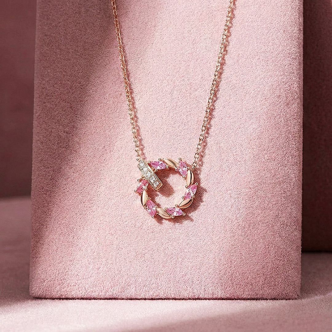 Marquise Petal Halo Pendant Necklace | Rose Gold | Luxe4499 - Luxe Necklace | Singapore Jewellery, Wedding Rings &amp; Gifts | Same Day Delivery | Tiara.com.sg