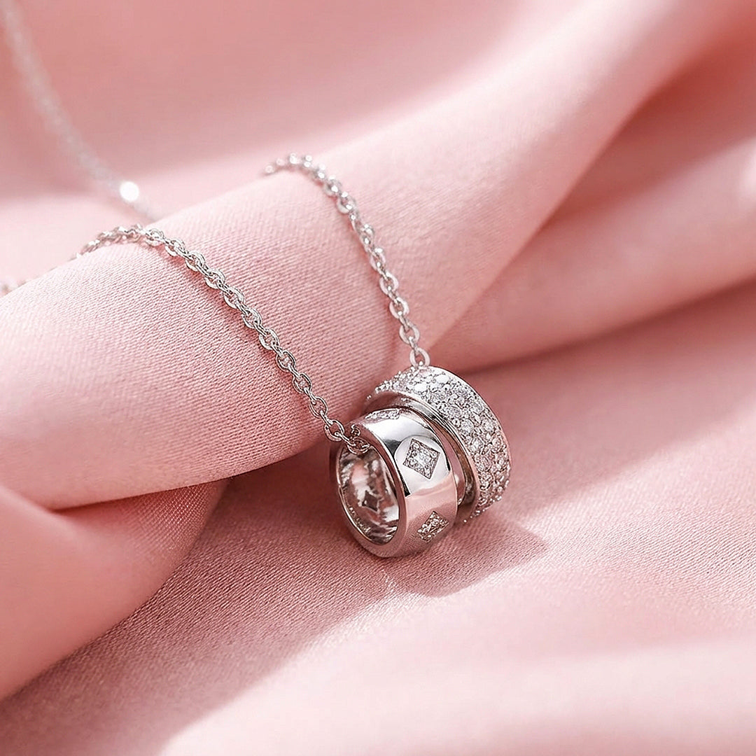 Dual Ring Pendant Necklace | Silver &amp; Gold | Luxe4500 - Luxe Necklace | Singapore Jewellery, Wedding Rings &amp; Gifts | Same Day Delivery | Tiara.com.sg