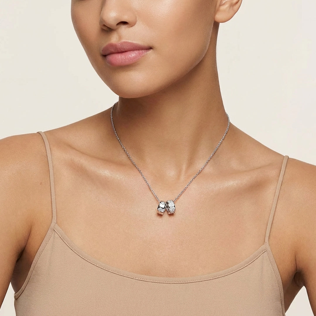 Dual Ring Pendant Necklace | Silver &amp; Gold | Luxe4500 - Luxe Necklace | Singapore Jewellery, Wedding Rings &amp; Gifts | Same Day Delivery | Tiara.com.sg
