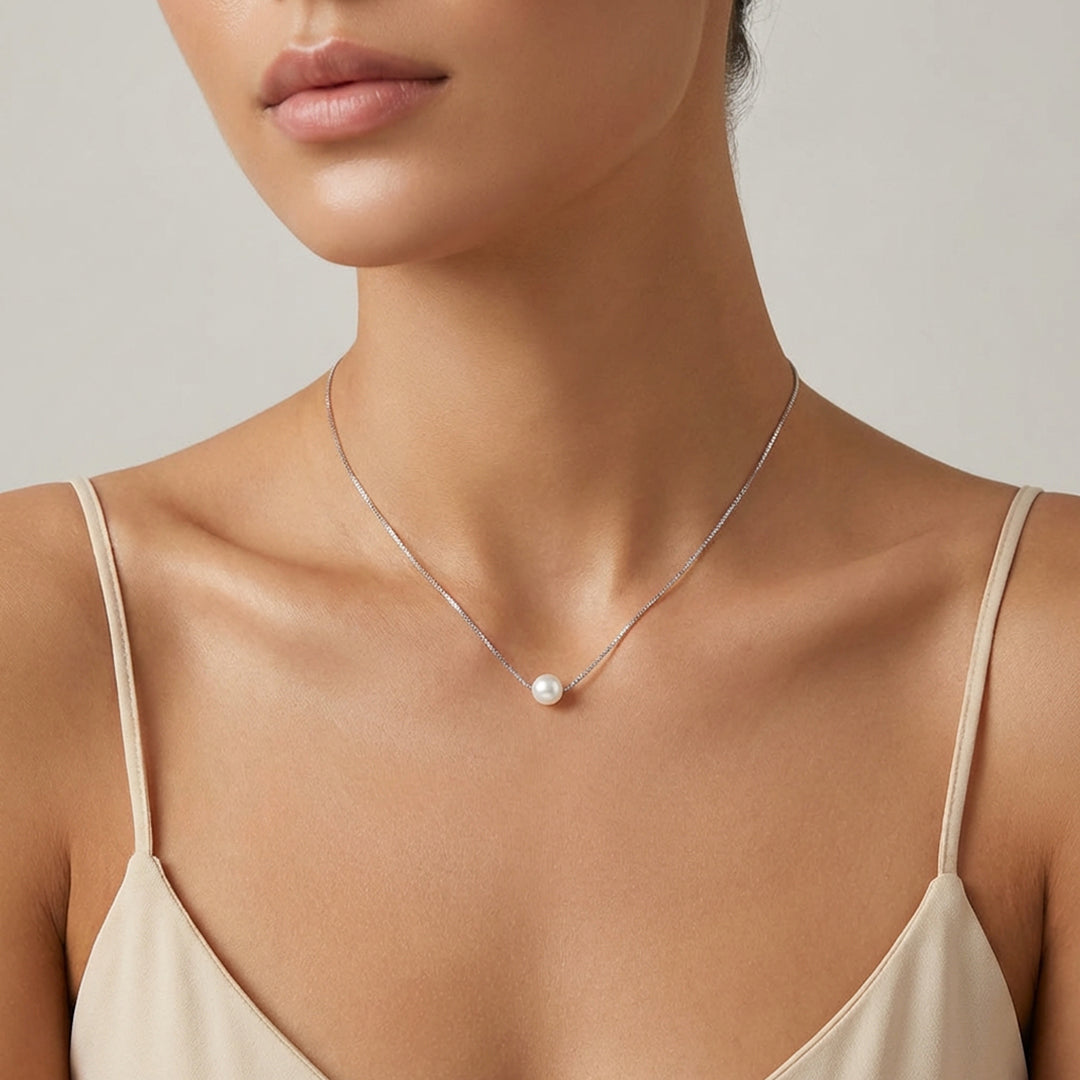 Floating Pearl Pendant Necklace | Silver | Luxe4502 - Luxe Necklace | Singapore Jewellery, Wedding Rings & Gifts | Same Day Delivery | Tiara.com.sg