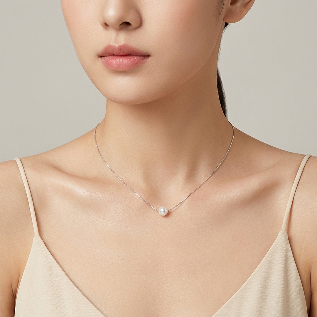 Floating Pearl Pendant Necklace | Silver | Luxe4502 - Luxe Necklace | Singapore Jewellery, Wedding Rings &amp; Gifts | Same Day Delivery | Tiara.com.sg