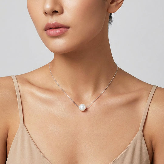 Floating Pearl Pendant Necklace | Silver | Luxe4502 - Luxe Necklace | Singapore Jewellery, Wedding Rings &amp; Gifts | Same Day Delivery | Tiara.com.sg