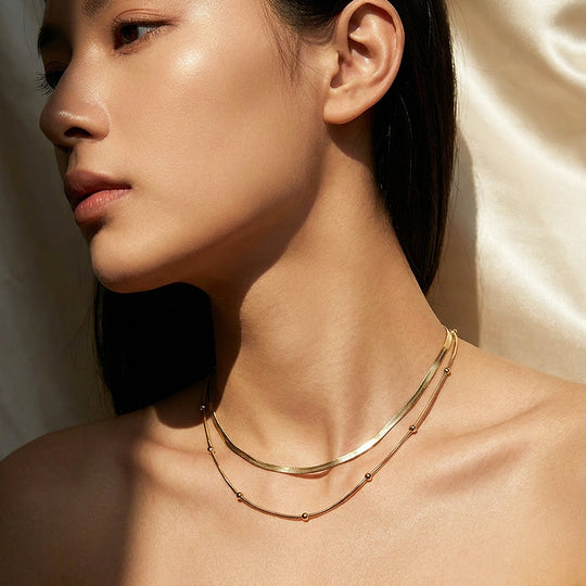 Layered Herringbone &amp; Satellite Necklace | Luxe4509