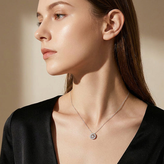 Sunburst Floral Halo Pendant Necklace | Luxe4515