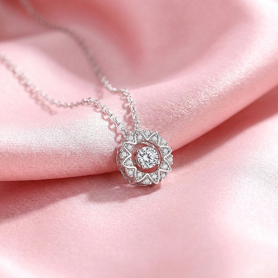 Sunburst Floral Halo Pendant Necklace | Luxe4515