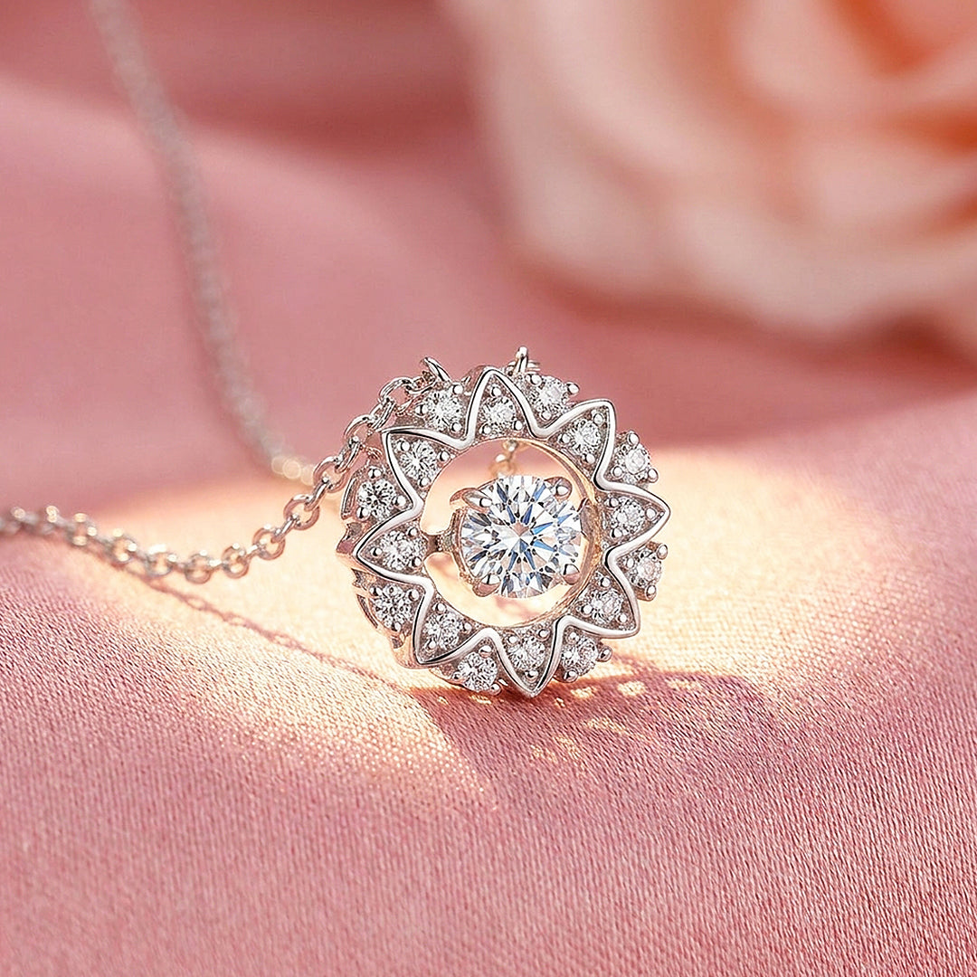 Sunburst Floral Halo Pendant Necklace | Luxe4515