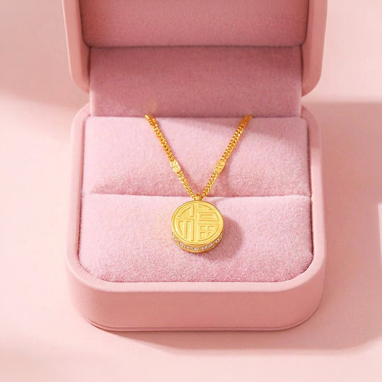Fu Character Coin Pendant Necklace | Luxe4517