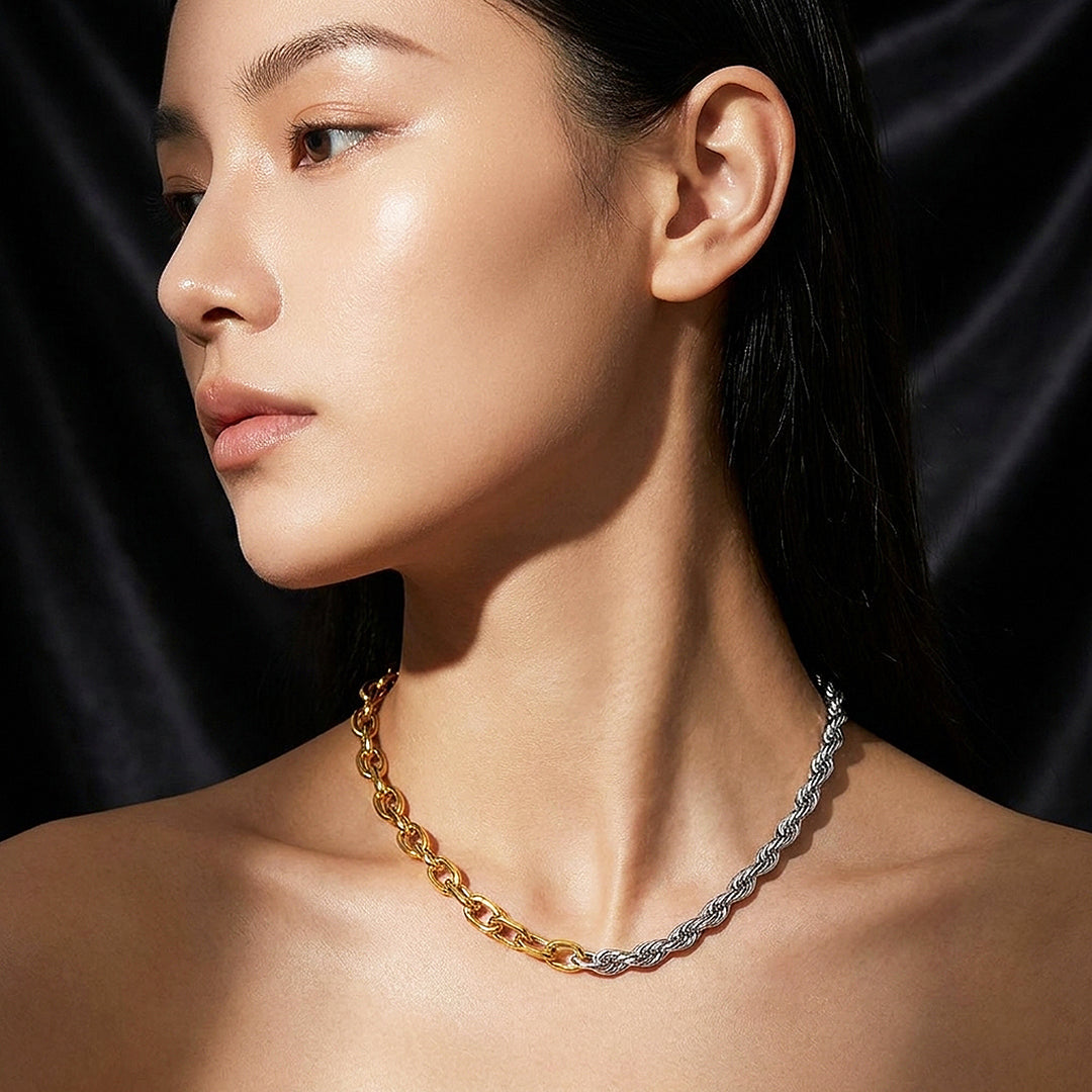 Two-Tone Rope &amp; Link Chain Necklace | Luxe4521