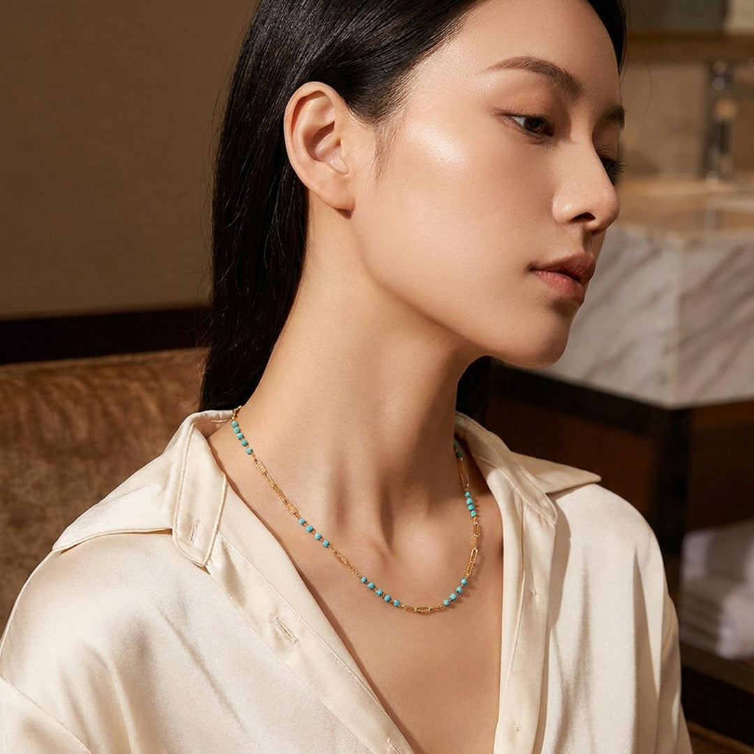 Howlite &amp; Turquoise Paperclip Station Necklace | Luxe4528