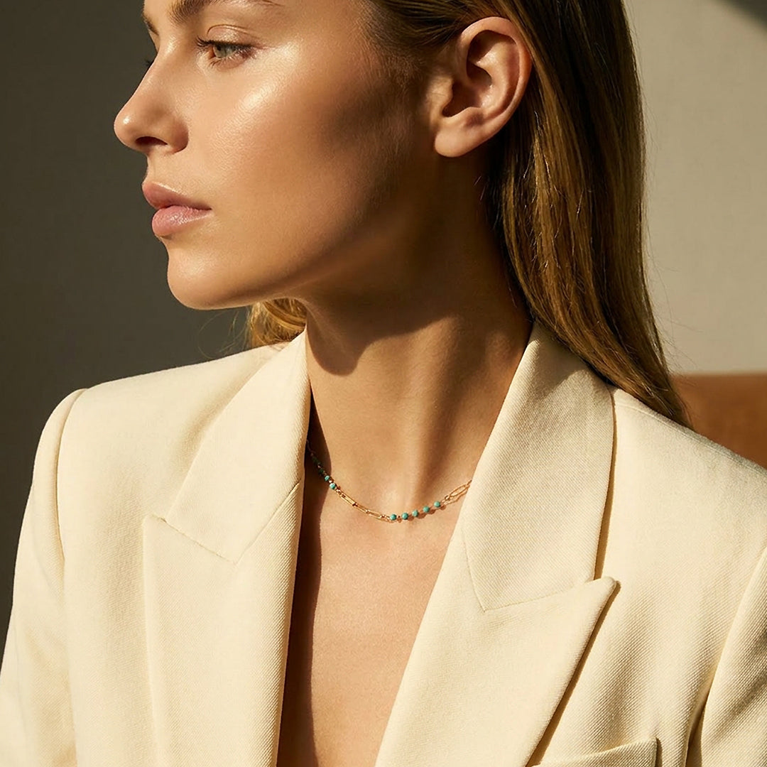 Howlite &amp; Turquoise Paperclip Station Necklace | Luxe4528
