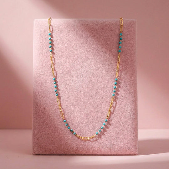 Howlite &amp; Turquoise Paperclip Station Necklace | Luxe4528
