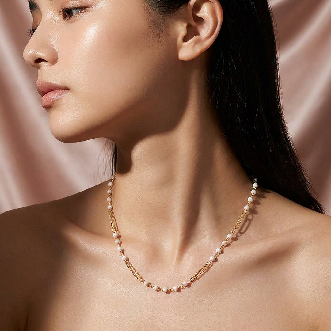 Howlite &amp; Turquoise Paperclip Station Necklace | Luxe4528
