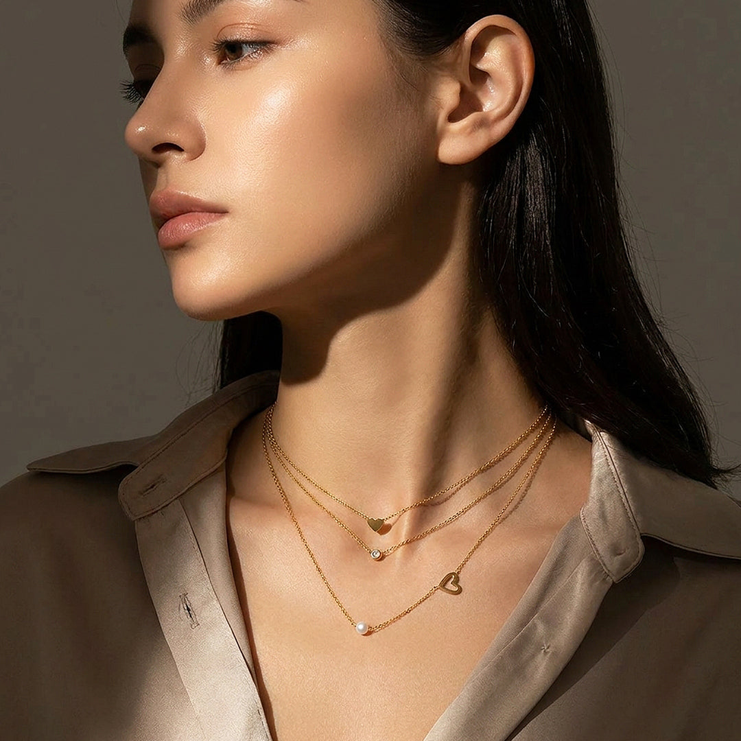 Triple Layered Heart &amp; Pearl Necklace | Luxe4533