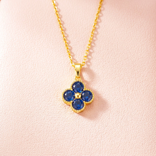 Blue Clover Floral Crystal Pendant Necklace | Gold | Luxe4540