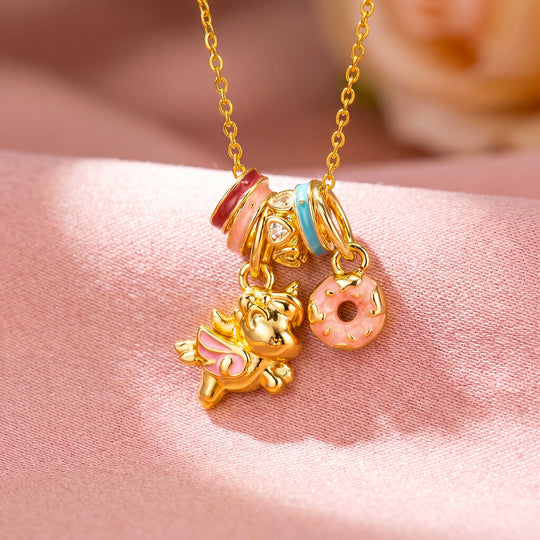 Enamel Flying Unicorn Donut Charm Pendant Necklace | Gold | Luxe4544