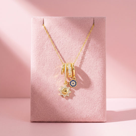 Smiley Sun Eye Charm Pendant Necklace | Gold | Luxe4552