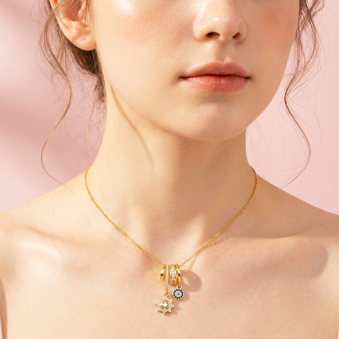 Smiley Sun Eye Charm Pendant Necklace | Gold | Luxe4552