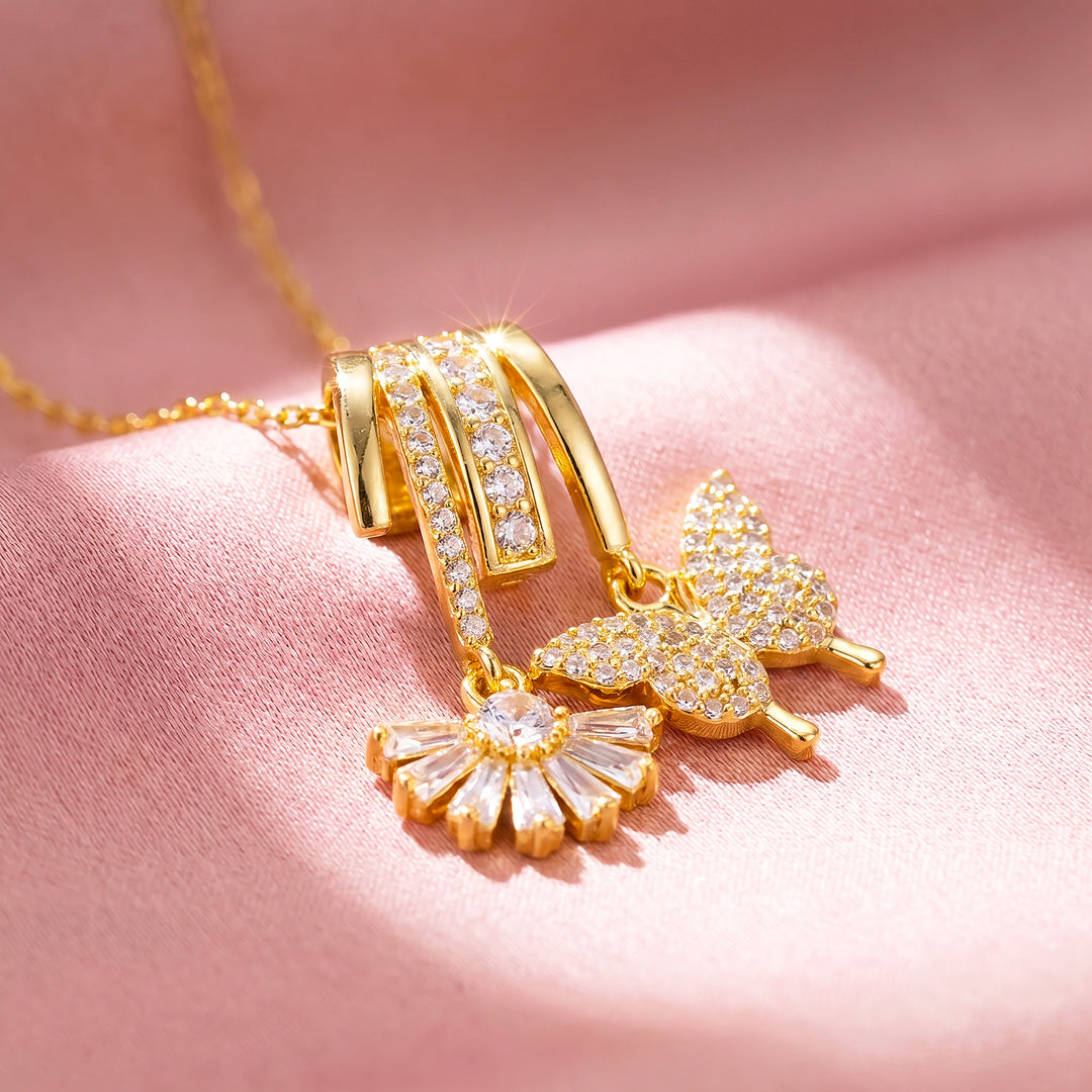 Pavé Butterfly Baguette Fan Diamond Simulant Charm Pendant Necklace | Gold | Luxe4553