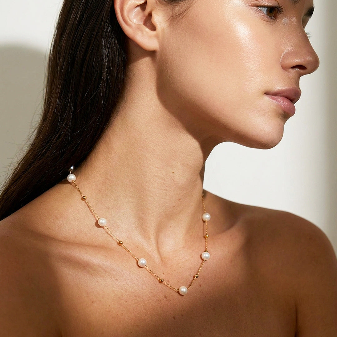 Pearl &amp; Gold Bead Chain Necklace | Luxe4554