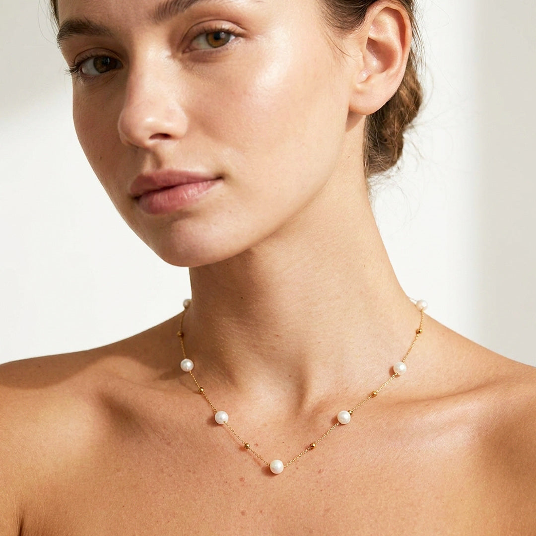 Pearl &amp; Gold Bead Chain Necklace | Luxe4554