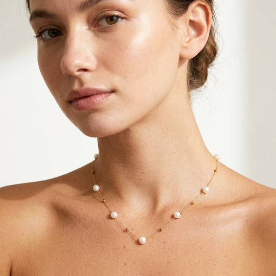 Pearl &amp; Gold Bead Chain Necklace | Luxe4554