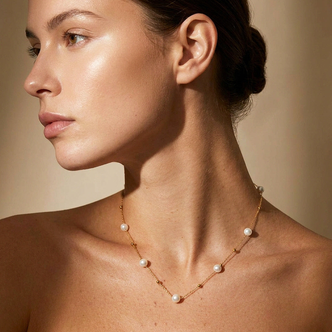 Pearl &amp; Gold Bead Chain Necklace | Luxe4554