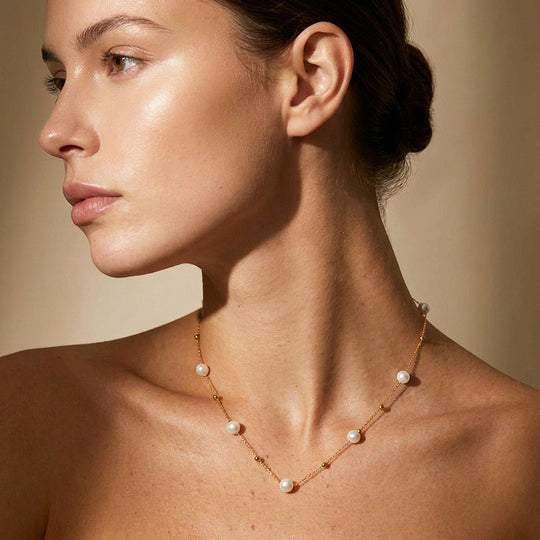 Pearl &amp; Gold Bead Chain Necklace | Luxe4554