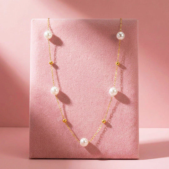 Pearl &amp; Gold Bead Chain Necklace | Luxe4554