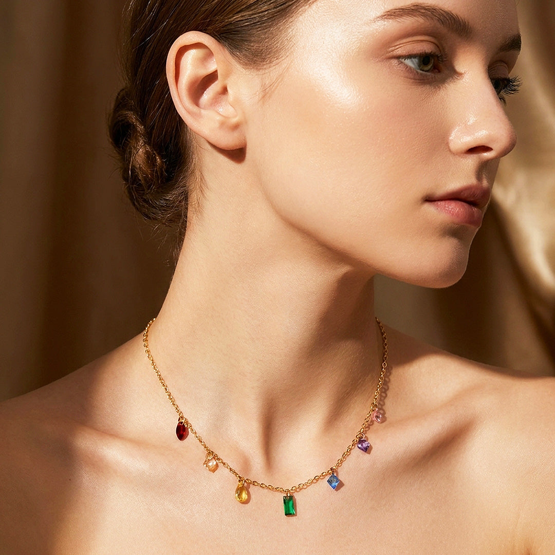 Multicolour Crystal Charm Drop Necklace | Luxe4557