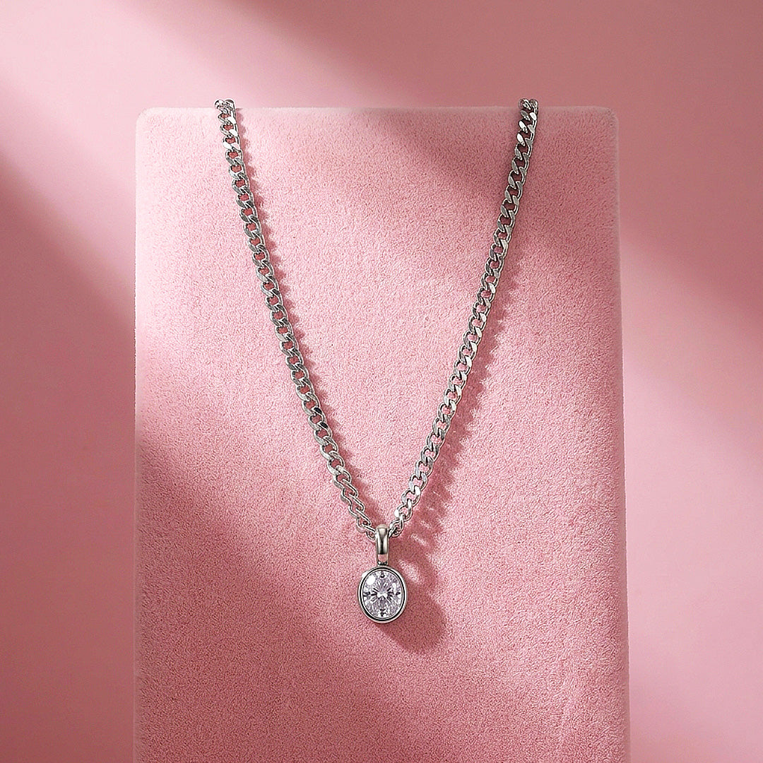 Oval Bezel Solitaire Cuban Chain Necklace | Luxe4558