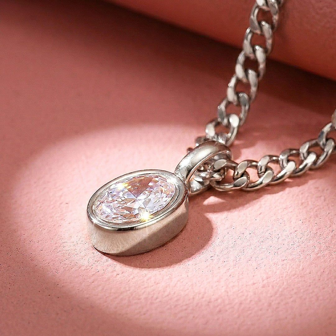 Oval Bezel Solitaire Cuban Chain Necklace | Luxe4558