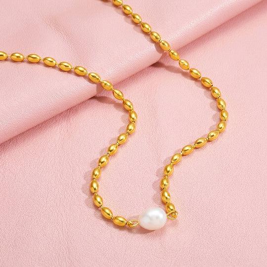 Gold Bead Chain Pearl Necklace | Luxe4561