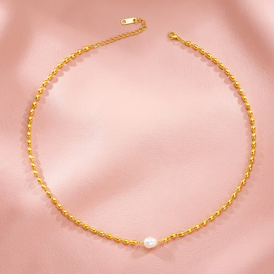 Gold Bead Chain Pearl Necklace | Luxe4561