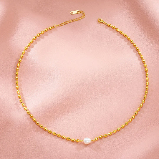 Gold Bead Chain Pearl Necklace | Luxe4561