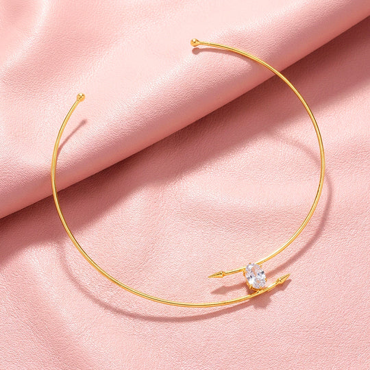 Oval Solitaire Wire Torque Choker Necklace | Luxe4566