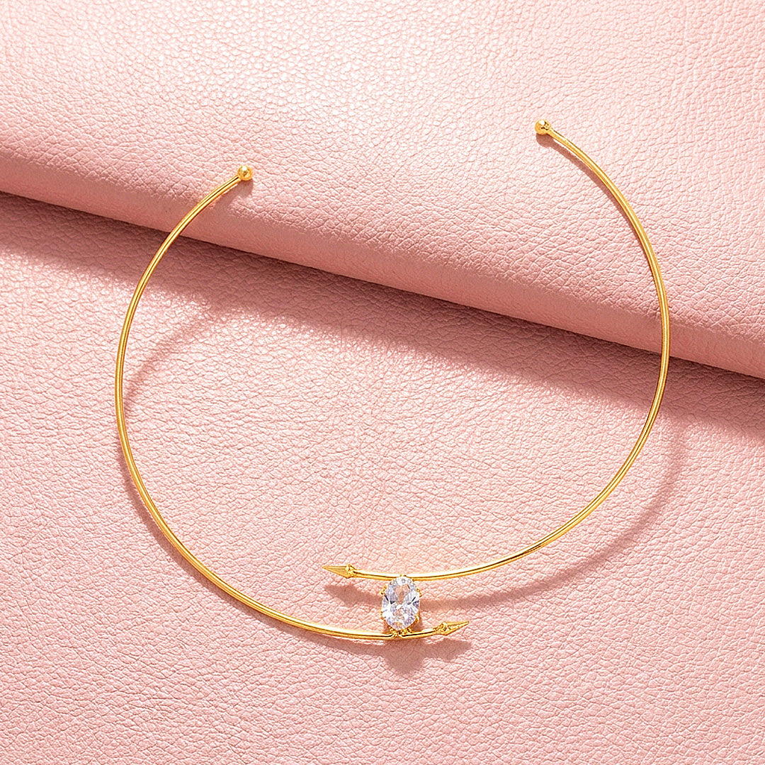 Oval Solitaire Wire Torque Choker Necklace | Luxe4566