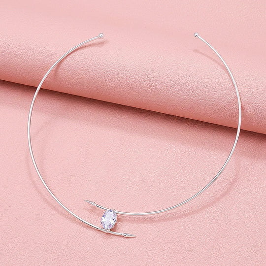 Oval Solitaire Wire Torque Choker Necklace | Luxe4566