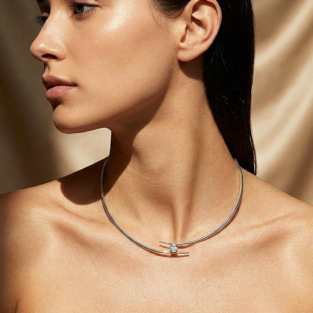 Oval Solitaire Wire Torque Choker Necklace | Luxe4566