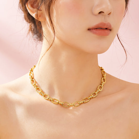 Textured Oval Link Chain Necklace | Luxe4572