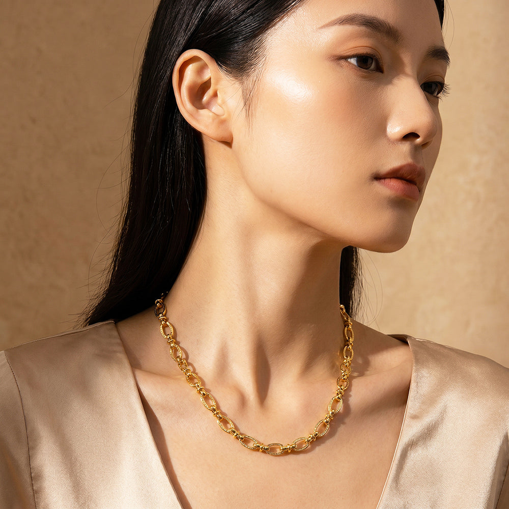 Textured Oval Link Chain Necklace | Luxe4572