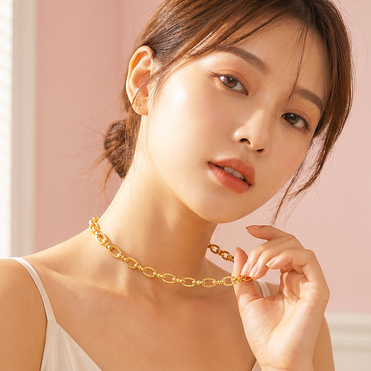 Textured Oval Link Chain Necklace | Luxe4572