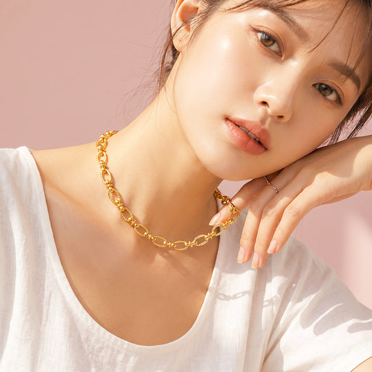 Textured Oval Link Chain Necklace | Luxe4572
