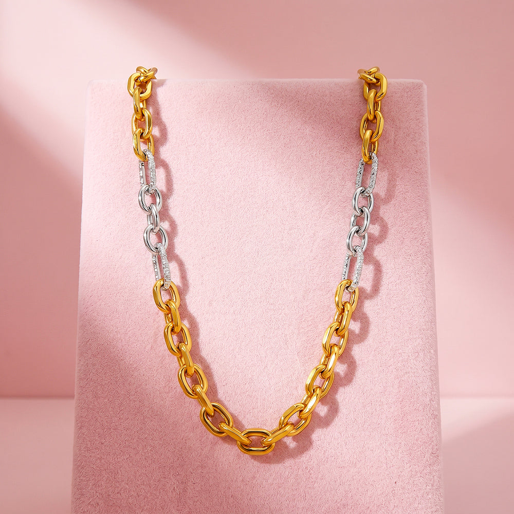 Two-Tone Textured Link Chain Necklace | Gold & Silver | Luxe4573