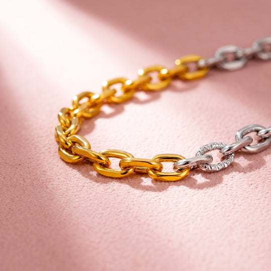 Two-Tone Textured Link Chain Necklace | Gold &amp; Silver | Luxe4573