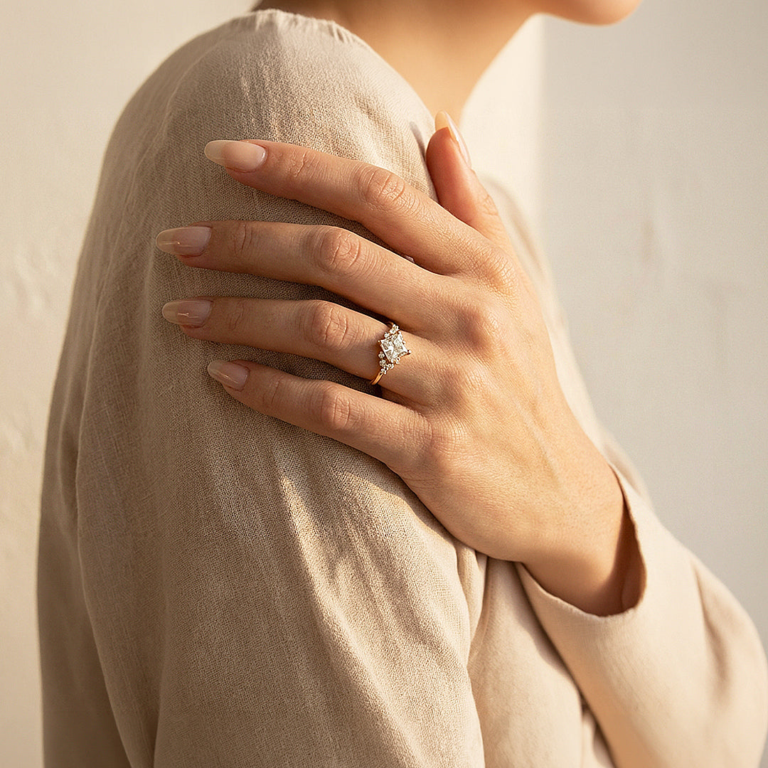 18K Gold Finish Princess Cut Vintage Ring - Luxe5157 - Rings | Singapore Jewellery, Wedding Rings &amp; Gifts | Same Day Delivery | Tiara.com.sg