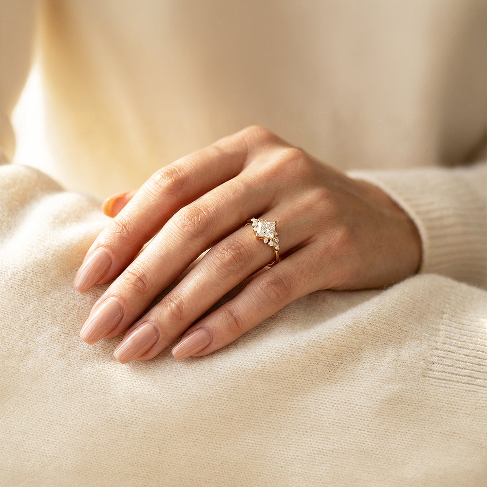 18K Gold Finish Princess Cut Vintage Ring - Luxe5157 - Rings | Singapore Jewellery, Wedding Rings & Gifts | Same Day Delivery | Tiara.com.sg