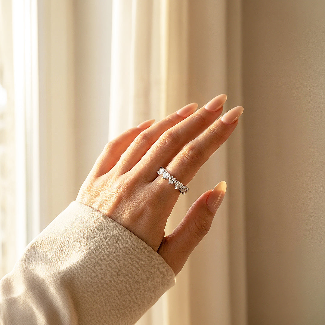 Eternity Band | Heart Cut | Diamond Simulant | White Gold Plating | Luxe5160 - Rings | Singapore Jewellery, Wedding Rings &amp; Gifts | Same Day Delivery | Tiara.com.sg